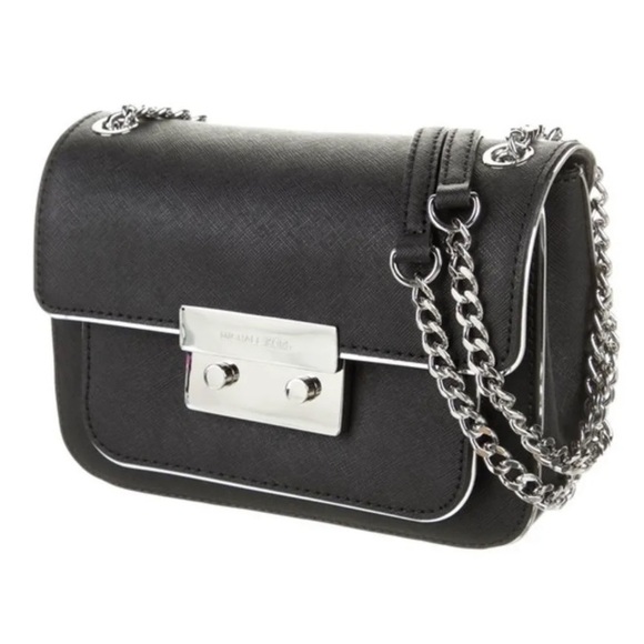 MICHAEL Michael Kors Handbags - Michael Kors Sloan Specchio Silver Black Saffiano Leather Crossbody